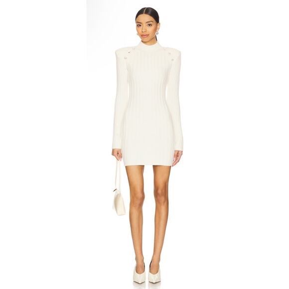 Retrofete Jane Long Sleeve Wool Cashmere Faux Fur White Mini Dress Size Medium - Picture 2 of 9